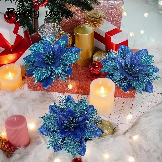 Blue Glitter Christmas Flower 2024 Xmas Tree