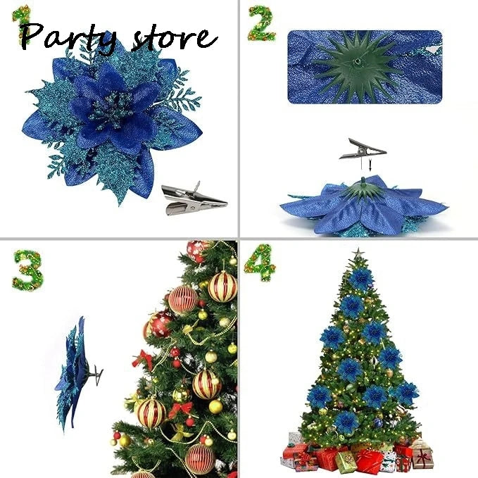 Blue Glitter Christmas Flower 2024 Xmas Tree