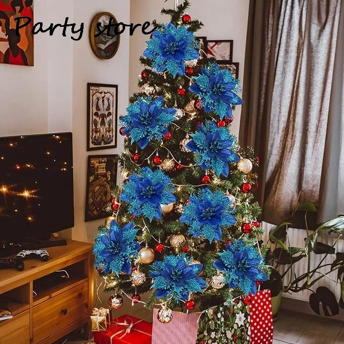 Blue Glitter Christmas Flower 2024 Xmas Tree